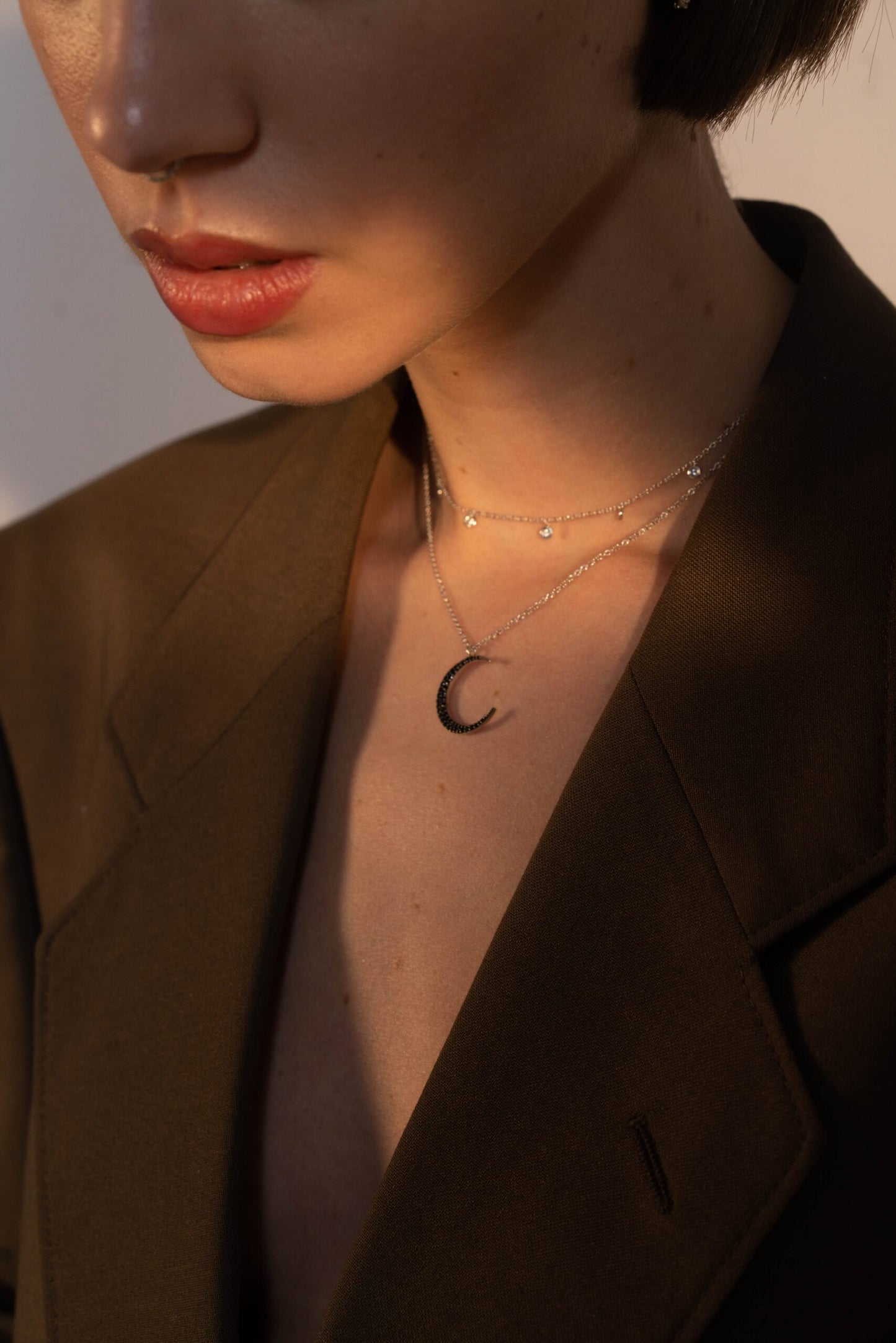 MOON Necklace (black diamonds)